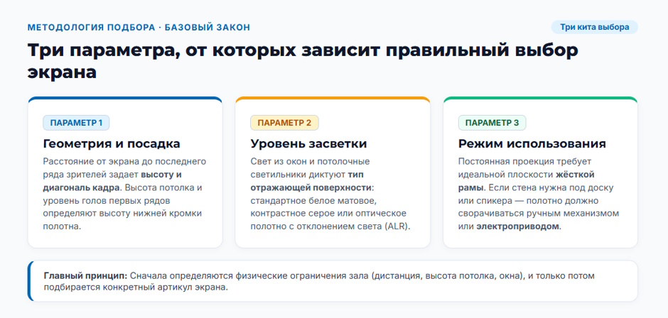 Экран для проектора в переговорную, конференц-зал и класс: как выбрать конструкцию и полотно