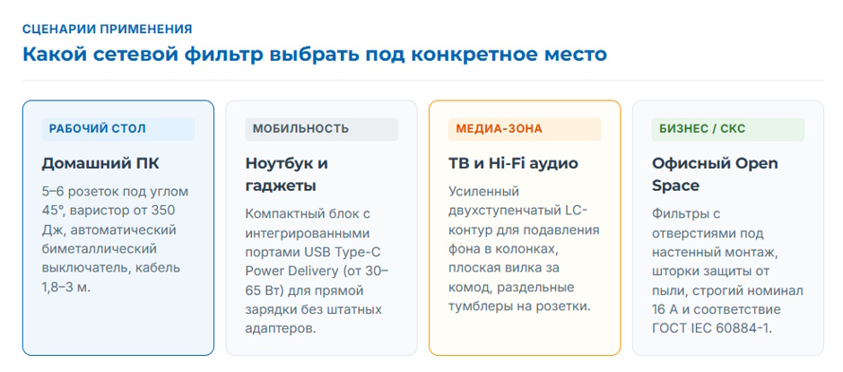 Сетевой фильтр для ПК и техники: как выбрать по защите, току и розеткам в 2026 году