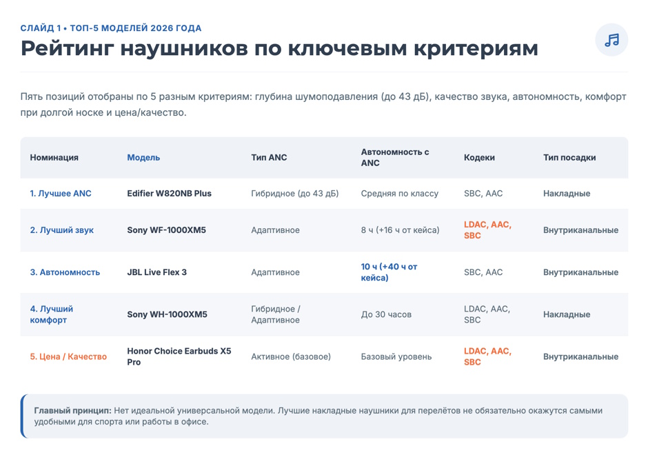 Наушники с шумоподавлением: топ-5 ANC-моделей 2026 года